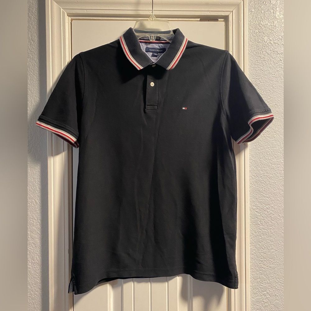 Tommy Hilfiger Polo Shirt Mens Size Large Black Short Sleeve Performance Work